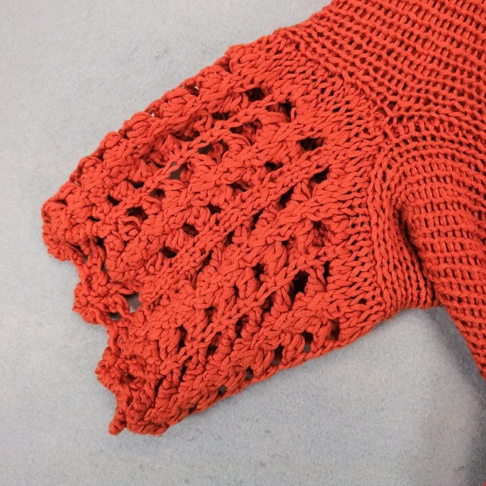 Vintage Y2K Vigoss Bonwee Orange Open Knit Wrap Sweater Womens OS Crochet Boho